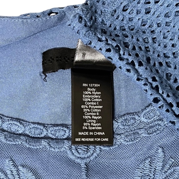 Ali Miles Size 1X Blue Lace Overlay Tunic Top Ruffle Tiered Lagenlook 3/4 Sleeve - Picture 8 of 10